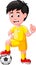 Funny Football Player In Yellow Uniform Cartoon