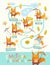 Funny fox with colorful umbrella expressing different emotions. Cartoon character`s facial expressions. Emotional intelligence dev