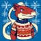 Funny fox in a sweater on a blue background with snowflakes generative AI