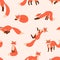 Funny foxes pattern. Seamless background with cute wild animal. Repeating foxy print on endless texture. Repeatable