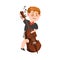 Funny Freckled Boy Character Playing Cello Vector Illustration