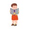 Funny Freckled Boy Standing with Open Book and Reading Vector Illustration