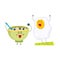 Funny fried egg and bowl of cereal characters, ideal breakfast