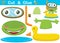 Funny frog cartoon wearing diving glass on duck inflatable ring. Education paper game for children. Cutout and gluing