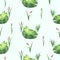 Funny frog pattern. Seamless vector marsh background with toad on lily pad