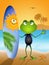 A funny frog with surfer