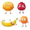 Funny fruit characters isolated on white background. Cheerful food emoji