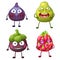 Funny fruit characters isolated on white background. Cheerful food emoji