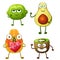 Funny fruit characters isolated on white background. Cheerful food emoji
