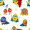 Funny Fruit Hero in Mask and Cloak Rushing to Rescue Vector Seamless Pattern