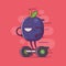 Funny Fruit Plum Character on Gyroscooter