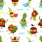 Funny Fruit Superhero in Mask and Cloak Rushing to Rescue Vector Seamless Pattern