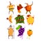 Funny fruits cartoon characters set, people in fruit costumes comic vector Illustrations