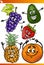 Funny fruits cartoon illustration set