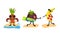 Funny Fruits Surfboarding and Sunbathing on Beach Vector Set