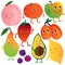 Funny Fruits and Vegetables Cartoon Characters with Funny Faces Set, Peach, Tomato, Apple, Strawberry, Avocado, Lemon