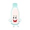 Funny full milk bottle character with smiling human face standing