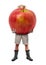 Funny gardener carrying a large red apple.