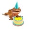 Funny Gecko Lizard Eating Birthday Cake