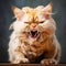 Funny ginger cat with wide open mouth. Shallow depth of field. Generative AI