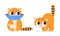 Funny Ginger Kitten with Striped Tail Arching Its Back and Sitting with Neck Collar Vector Illustration Set