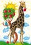 Funny Giraffe eating apple