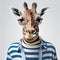 Funny Giraffe With Glasses And Striped Shirt - Digital Illustration