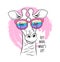 Funny giraffe in a rainbow glasses vector poster