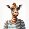 Funny Giraffe In Striped Shirt And Sunglasses - Illustrative Realism