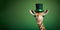 Funny giraffe wearing grenn hat celebrating Saint Patrick Day
