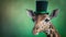 Funny giraffe wearing grenn hat celebrating Saint Patrick Day
