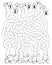 Funny giraffes with tangled necks. Children logic game to pass the maze. Coloring book