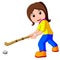 Funny girl cartoon playing hockey