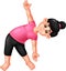 Funny girl cartoon practicing yoga sport with smile and waving