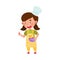 Funny Girl Character in Hat and Apron Carrying Cherry in Bowl for Baking Vector Illustration