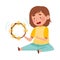 Funny Girl Character Playing Tambourine at Music Lesson Vector Illustration