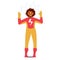 Funny Girl Character Wear Super Hero Costume with Flash Isolated on White Background. Child Superhero Perform on Scene