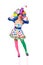 Funny girl clown with a big colorful wig