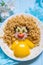 Funny Girl Food Face with Cutlet, Pasta noodles and Vegetables