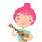 Funny girl playing ukulele. Hawaiian guitar.