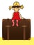 Funny girl sitting on the suitcase