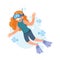 Funny Girl Snorkeling with Tube and Goggles Doing Water Sport Activity Vector Illustration