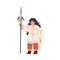 Funny Girl with Spear Playing Indian Dressed in Injun Costume Vector Illustration