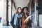 Funny girlfriends taking photo selfie on smartphone mobile. Blogger hipster travels in Barcelona. Holiday friendship kiss concept