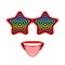 Funny glasses with hypnotic pattern and mouth with tongue sticking out