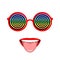 Funny glasses with hypnotic spirals and mouth with tongue sticking out