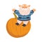 Funny Gnome Character with Beard Sitting on Orange Pumpkin Vector Illustration