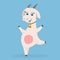 Funny goat character design. Happy, smiling white nanny-goat with big eyes. Farm animal.  Cartoon vector illustration