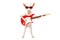 Funny goat showing tongue in sunglasses standing with electric guitar