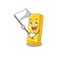 Funny gold bar cartoon character style holding a standing flag